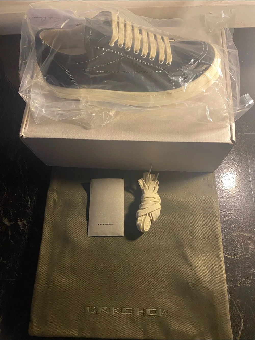 Rick Owens Black Suede Low-Top Sneakers with white Cream Sole